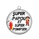 Pendentif Cabochon Argent - super papou et super pompier