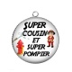 Pendentif Cabochon Argent - super cousin et super pompier