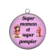 Pendentif Cabochon Argent - super maman et super pompier