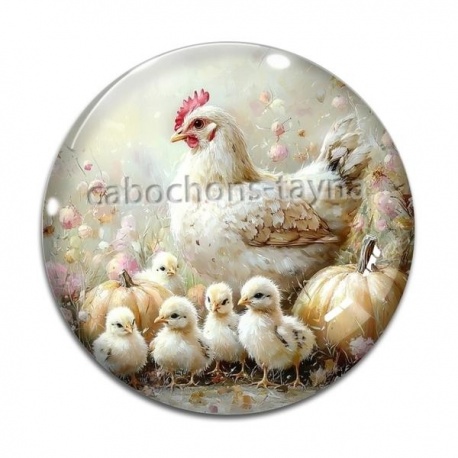 Cabochon Verre - poule