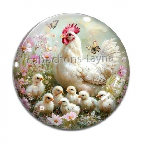 Cabochon Verre - poule