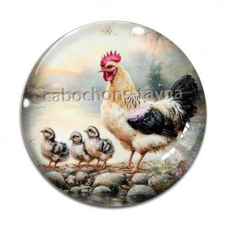 Cabochon Verre - poule