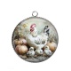 Pendentif Cabochon Argent - poule
