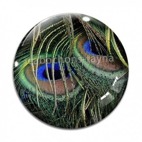 Cabochon Verre - plume de paon