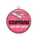 Pendentif Cabochon Argent - coiffeuse qui décoiffe