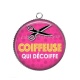 Pendentif Cabochon Argent - coiffeuse qui décoiffe