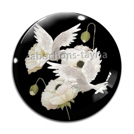 Cabochon Verre - oiseau tourterelle 