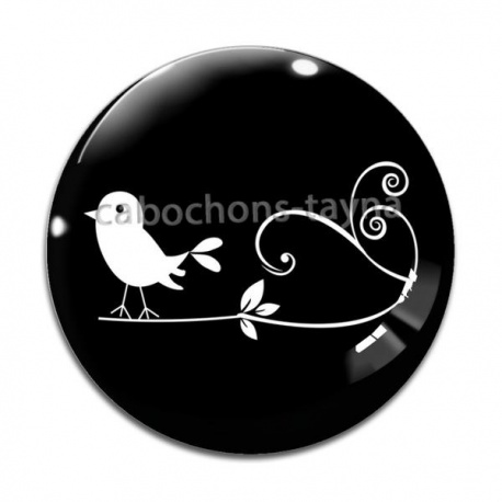 Cabochon Verre - oiseau noir et blanc