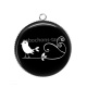 Pendentif Cabochon Argent - oiseau noir et blanc