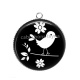 Pendentif Cabochon Argent - oiseau noir et blanc