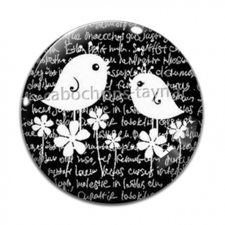 Cabochon Verre - oiseau noir et blanc