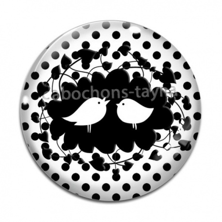 Cabochon Verre - oiseau noir et blanc