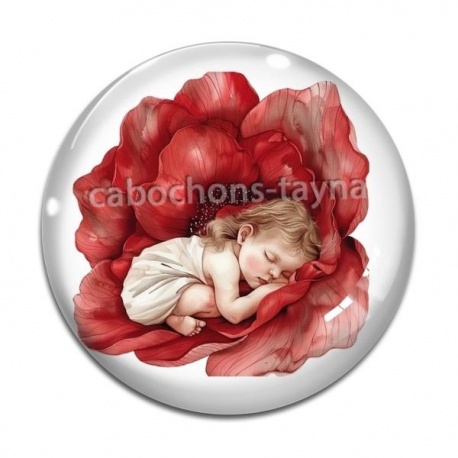 Cabochon Verre - petite fille fleur