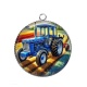 Pendentif Cabochon Argent - tracteur