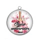 Pendentif Cabochon Argent - joyeux anniversaire