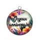 Pendentif Cabochon Argent - joyeux anniversaire