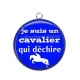 Pendentif Cabochon Argent - je suis un cavalier qui déchire