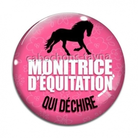 Cabochon Verre - monitrice d'équitation qui déchire