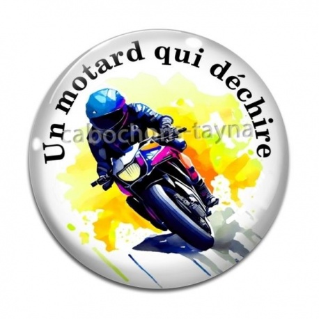 Cabochon Verre - un motard qui déchire