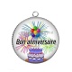 Pendentif Cabochon Argent - joyeux anniversaire