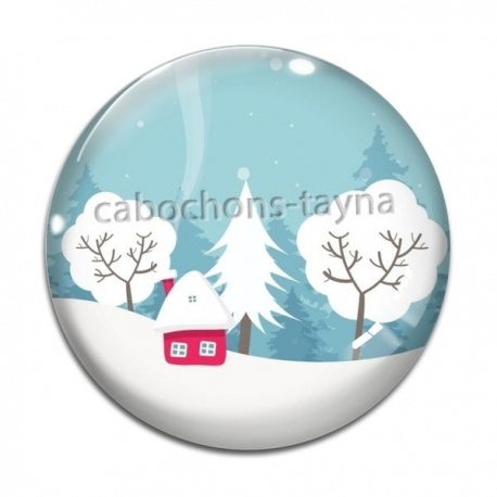 Cabochon Verre - paysage noël