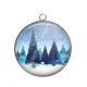 Pendentif Cabochon Argent - paysage noël