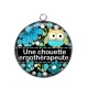 Pendentif Cabochon Argent - une chouette ergothérapeute