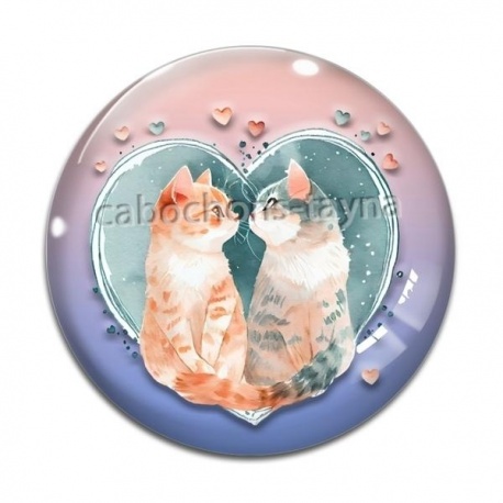 Cabochon Verre - chat coeur