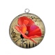 Pendentif Cabochon Argent - coquelicot