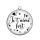 Pendentif Cabochon Argent - je t'aime fort