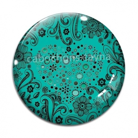 Cabochon Verre - coeur fleur