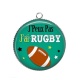 Pendentif Cabochon Argent - j'peux pas j'ai rugby
