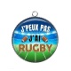 Pendentif Cabochon Argent -  J'peux pas j'ai rugby