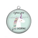 Pendentif Cabochon Argent - j'peux pas j'ai licorne