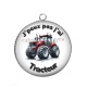 Pendentif Cabochon Argent - j'peux pas j'ai tracteur