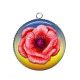 Pendentif Cabochon Argent - fleur coquelicot