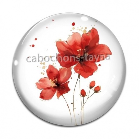 Cabochon Verre - fleur rouge
