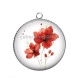 Pendentif Cabochon Argent - fleur rouge