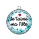 Pendentif Cabochon Argent - je t'aime ma fille