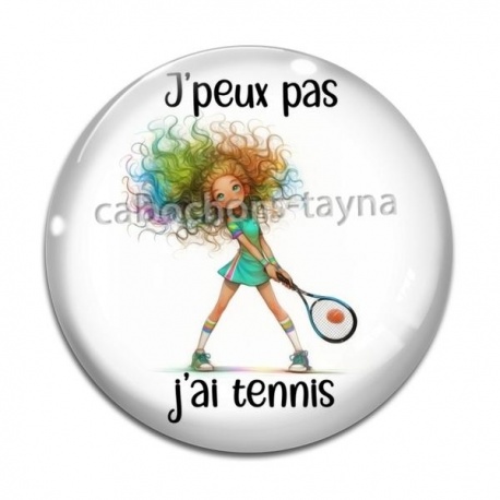 Cabochon Verre - j'peux pas j'ai tennis