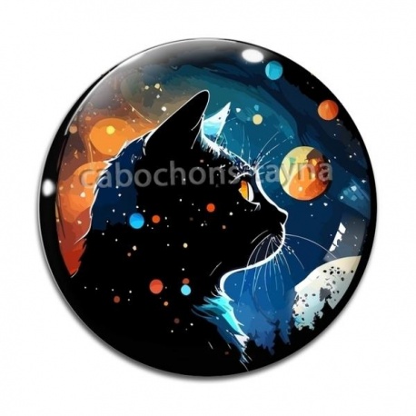 Cabochon Verre - chat noir cosmos