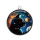 Pendentif Cabochon Argent - chat noir cosmos