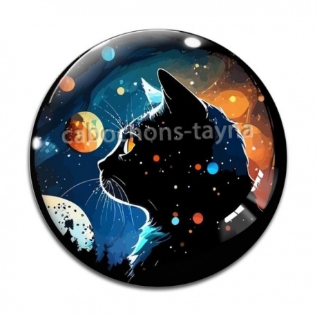 Cabochon Verre - chat noir cosmos