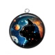 Pendentif Cabochon Argent - chat noir cosmos
