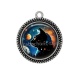 Pendentif Cabochon Argent - chat noir cosmos