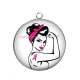 Pendentif Cabochon Argent - octobre rose