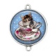 Connecteur Cabochon Argent - chat