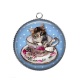 Pendentif Cabochon Argent - chat