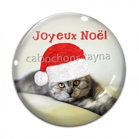 Cabochon Verre - chat joyeux noël