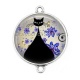 Connecteur Cabochon Argent - chat 